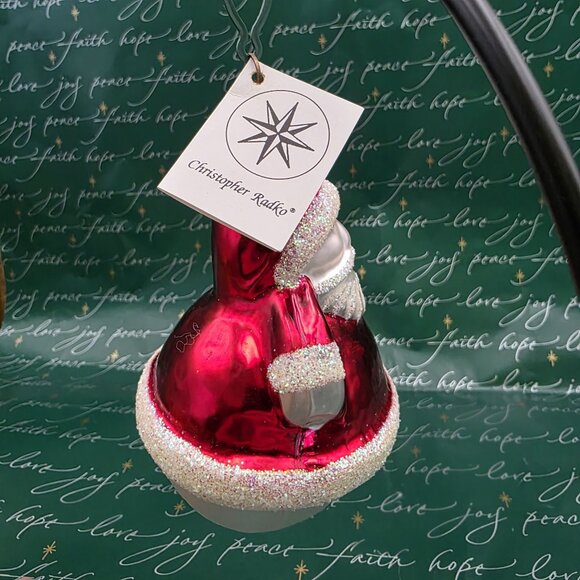 RADKO Santa Glass Christmas Ornament Roly Poly Round Red White 4.5” W Tag - Picture 4 of 8